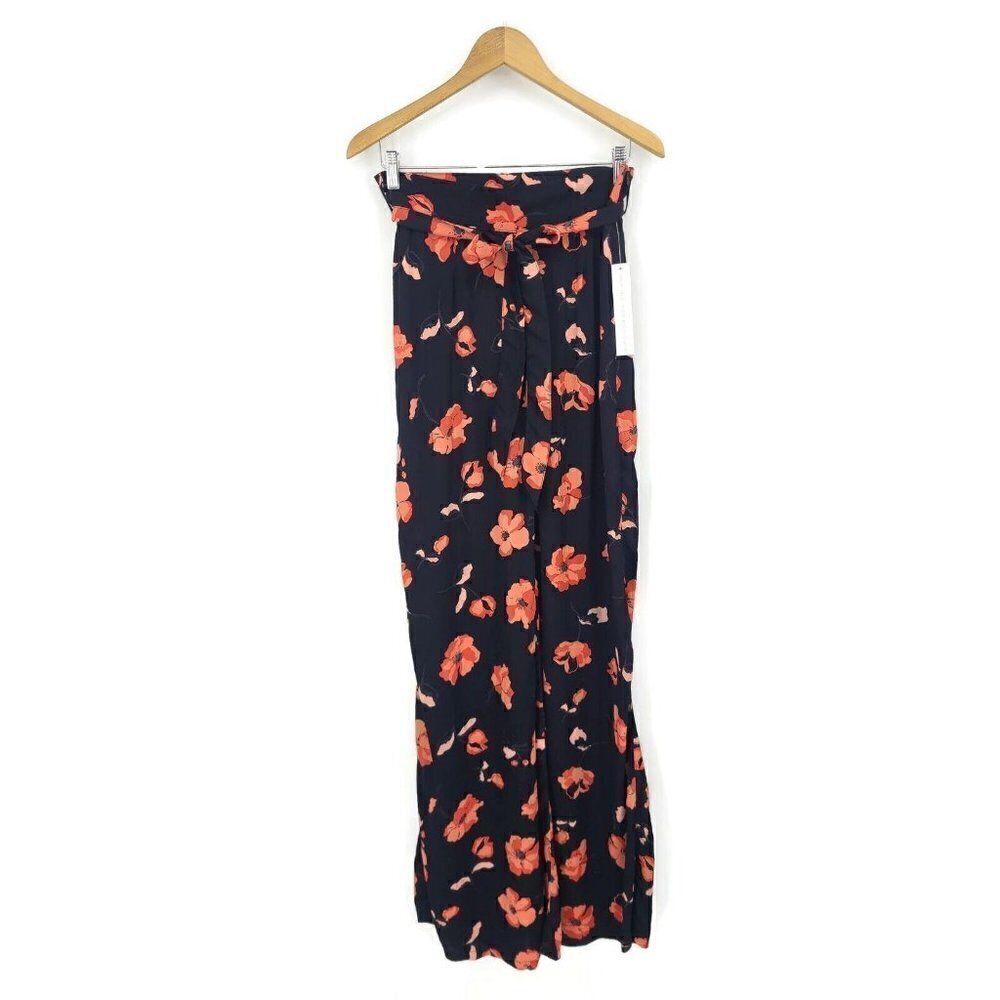 New Flynn Skye Penelope Palazzo Pant Womens L Black Beauty Orange Floral Rayon